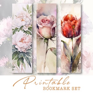 Bloemen aquarel bladwijzers | Afdrukbare tags roze roos | Vintage bloemverschijnselen | Cadeauset voor dagboeken | Moederdag downloaden