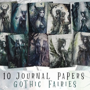 Pages imprimables fées gothiques, journal indésirable gothique, éphémères sombres, scrapbooking féerique, scrapbooking, éphémères, numérique, papiers, imprimable