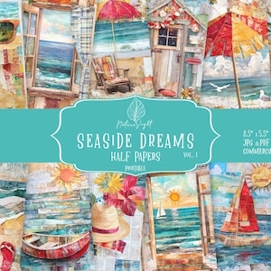 Kit voor zomerjunkies | Digitale papierset oceaan | Efemere zomerse plakboeken | Digitale collagebladen | Afdrukbaar zomerstrand