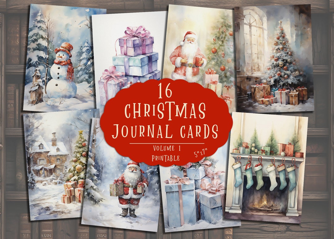 Christmas Journal Cards, Holiday Ephemera, Printable Scrapbooking Kit