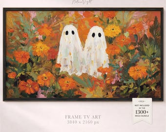 Ghost Garden Painting Frame TV Art: Halloween Fall Floral TV Background (Digital Download)