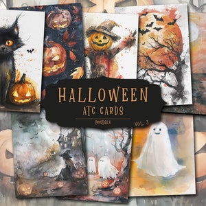 Cartes à imprimer Halloween, carnet de voyage gothique, fournitures de scrapbooking citrouilles, scrapbooking fantôme, feuilles de collage Halloween, papier numérique