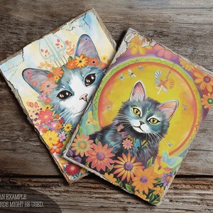 Folk Art Cat Journaling Cards: Vintage Scrapbook Ephemera (Digital Download) image 3