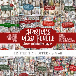 Christmas Junk Journal Bundle | Vintage Holiday Ephemera | Scrapbook Paper Pack | Festive Printable Kit | Digital Christmas Set | Xmas Cards