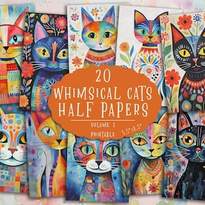 Cat Junk Journal Half Papers, Cat Collage Sheets, Cat Scrapbook Paper, Scrapbooking Ephemera, Instant Donwnload, Whimsical Paper, Printable