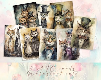 Cat ATC Cards: Vintage Whimsical Cats Printable ATC (Digital Download)