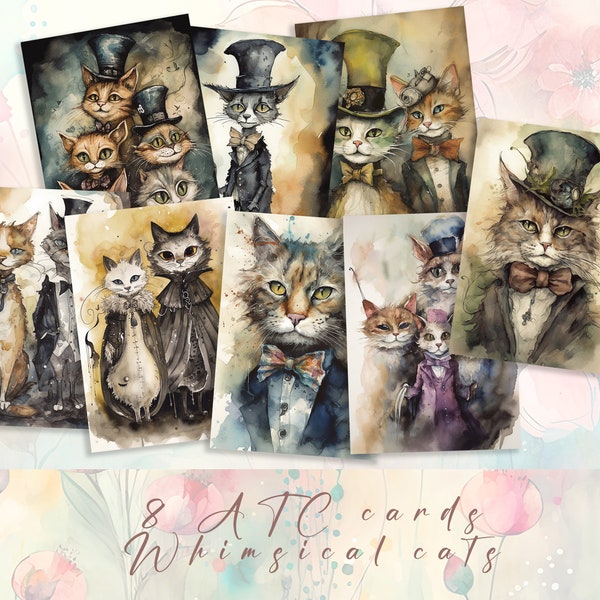Steampunk Cats Atc Cards, Steampunk Junk Journal, Ephemera Pack, Scrapbooking Cards, Ephemera, Pages, Papers, Artist Trading Cards, Aceo