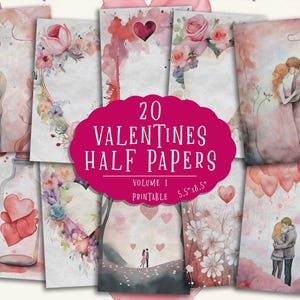 Valentines Junk Journal Half Papers, Valentine&#39;s Day Ephemera, Romantic Pages, Love Scrapbooking, Journaling, Scrapbook, Digital, Printable