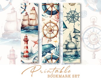 Vintage Nautical Bookmarks, Coastal Printable Bookmarks, Vintage Junk Journal Ephemera, Cards, Sealife, Marine, Papers, Scrapbook