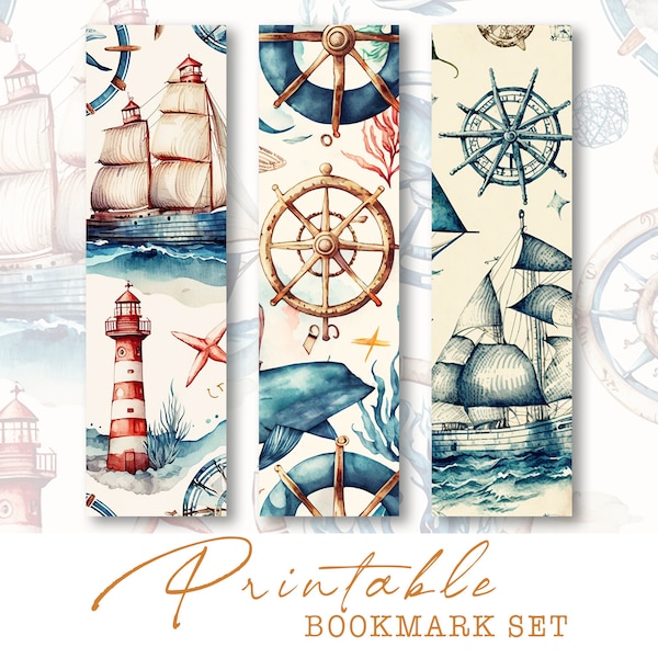 Vintage Nautical Bookmarks, Coastal Printable Bookmarks, Vintage Junk Journal Ephemera, Cards, Sealife, Marine, Papers, Scrapbook