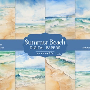 Pacchetto di carta digitale Summer Beach, kit di scrapbooking sulla spiaggia, sfondo per le vacanze, collage di paesaggi marini, scrapbooking, journaling, diario spazzatura, biglietti