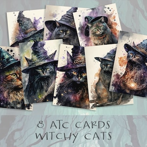 Witchy Cats Junk Journal Ephemera, Hexe Printable Atc Karten, Grimoire Seiten, Katzen Scrapbooking, Junk Journal, digitaler Download