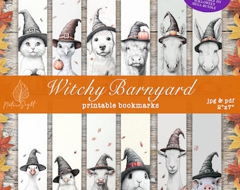 Halloween Farm Animal Bookmarks: Witchy Vintage Scrapbook (Digital Download)
