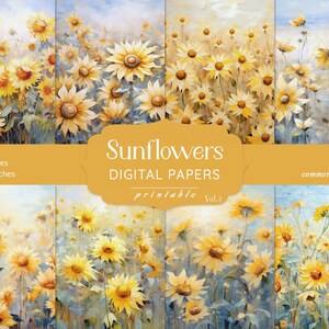 Flower Scrapbook Paper, Floral Scrapbook Paper, Sunflower Digital Background, Floral Digital Paper, Sunflower Patterns, Digital Scrapbooking