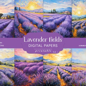 Lavender Field Digital Papers, Purple Scrapbook Paper, Lavender Digital Backdrop, Lavender Backgrounds, Digital Junk Journal, Collage Sheets