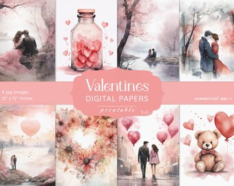 Valentine Digital Paper Pack: Romantische Ephemera, Herzen Collage (Digitaler Download)