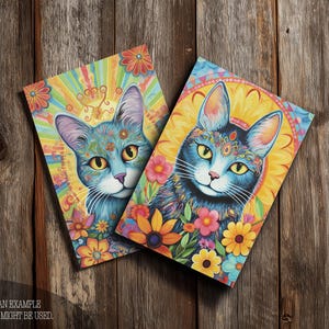 Folk Art Cat Journaling Cards: Vintage Scrapbook Ephemera (Digital Download) image 5