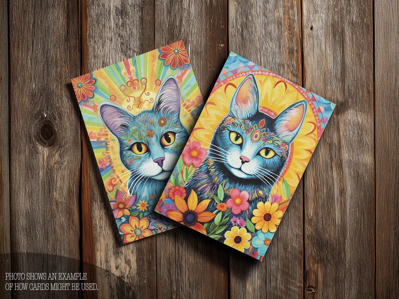 Folk Art Cat Journaling Cards: Vintage Scrapbook Ephemera (Digital Download) image 5