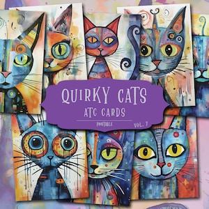 Whimsical Cat Printable Journal, Cats Ephemera, Quirky Cats Junk Journal Pages, Collage Sheets, Digital Scrapbook Supplies, Whimsical Atc