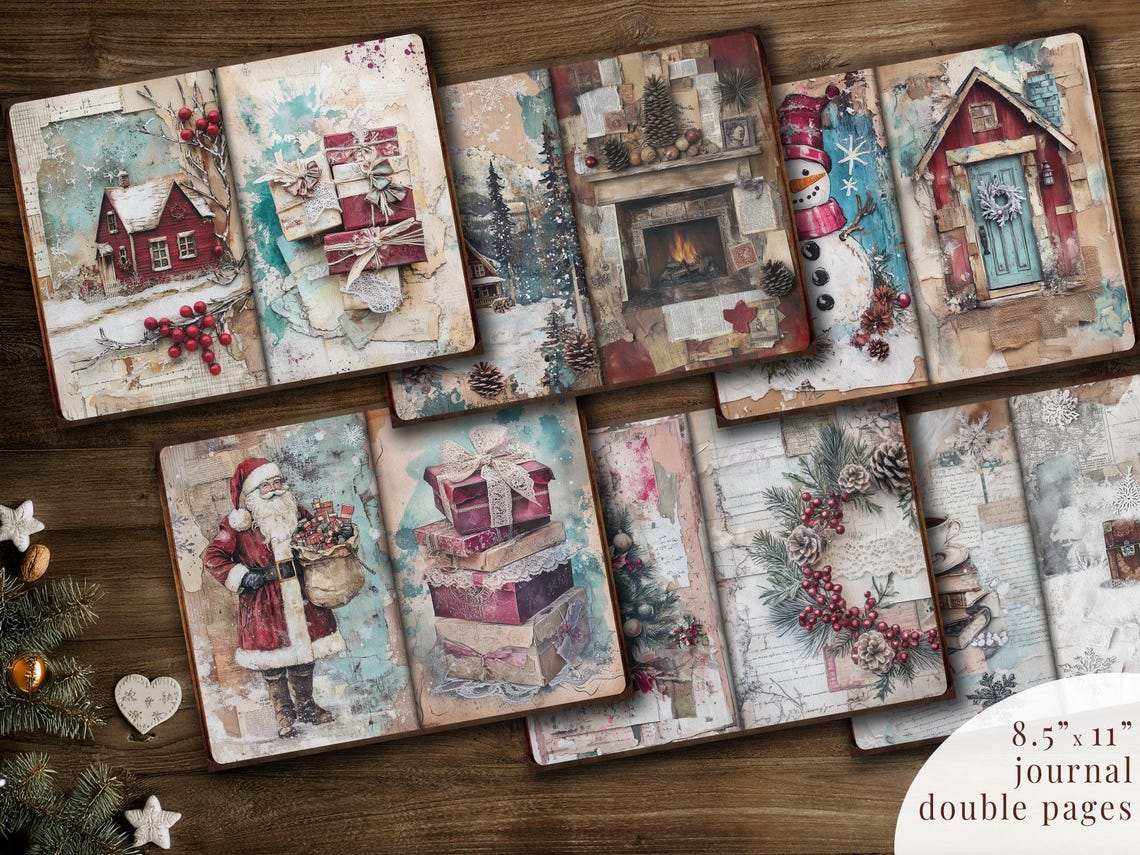 Vintage Christmas Junk Journal Kit: Printable Ephemera, Scrapbook Pages ...