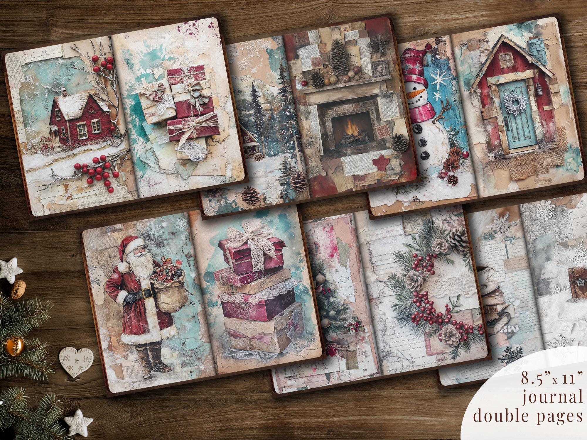 Vintage Christmas Junk Journal Kit: Printable Ephemera, Scrapbook Pages ...