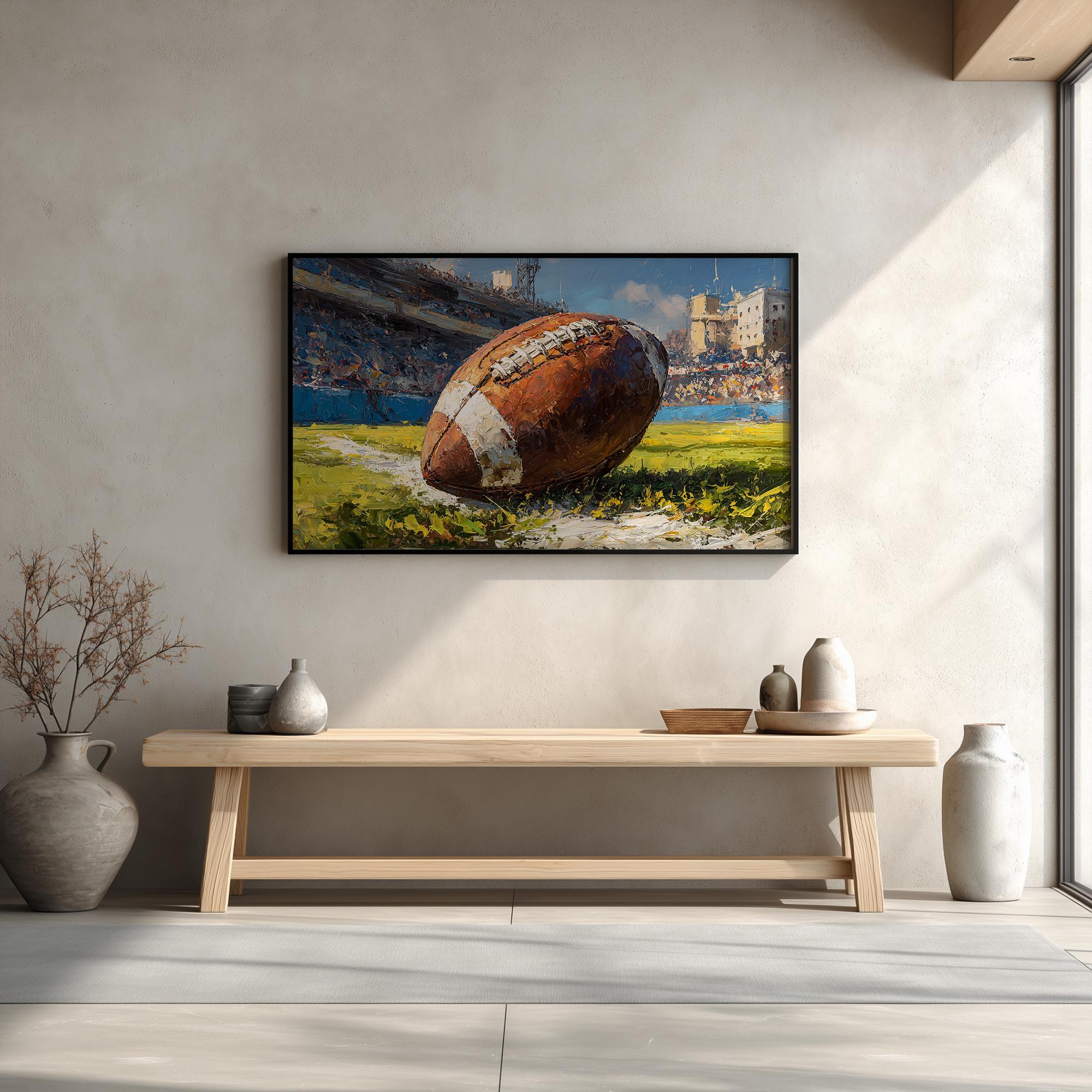 American Football Frame Computer American Football Frame TV Art, Vintage Game Ball Painting, Stadium ...