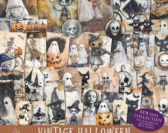 Vintage Halloween Ephemera Pack | Printable Junk Journal Tags & Cards | Spooky Ephemera | Digital Download