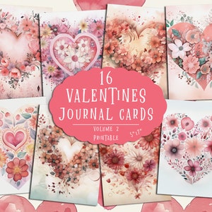 Valentine Journal Cards Printable | Pink Heart Ephemera | Junk Journal Love Notes | Scrapbook Valentine Tags | Digital Paper Set