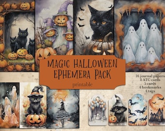 Magic Halloween Junk Journal Kit, Gothic Printable Pages, Collage Sheets, Scrapbooking, Cards, Papers, Ephemera, Pages, Atc, Bookmarks