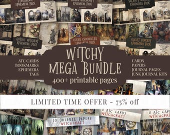 Witchy Mega Bundle: Gothic Witchcraft Junk Journal Kit (400+ Printable Pages, Digital Download)