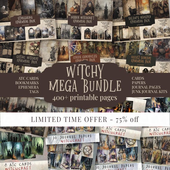 Witchy Mega Bundle: Gothic Witchcraft Junk Journal Kit (400+ Printable Pages, Digital Download)