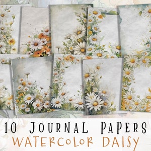 Afdrukbare dagboekpagina's madeliefje, digitaal bloemenpapier, madeliefjeplakboek, bloemencollagebladen, papieren, pagina's, kaarten, scrapbooking, journaling