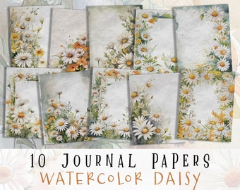 Daisy Printable Journal Pages, Floral Digital Papers, Daisy Scrapbook, Floral Collage Sheets, Papers, Pages, Cards, Scrapbooking, Journaling