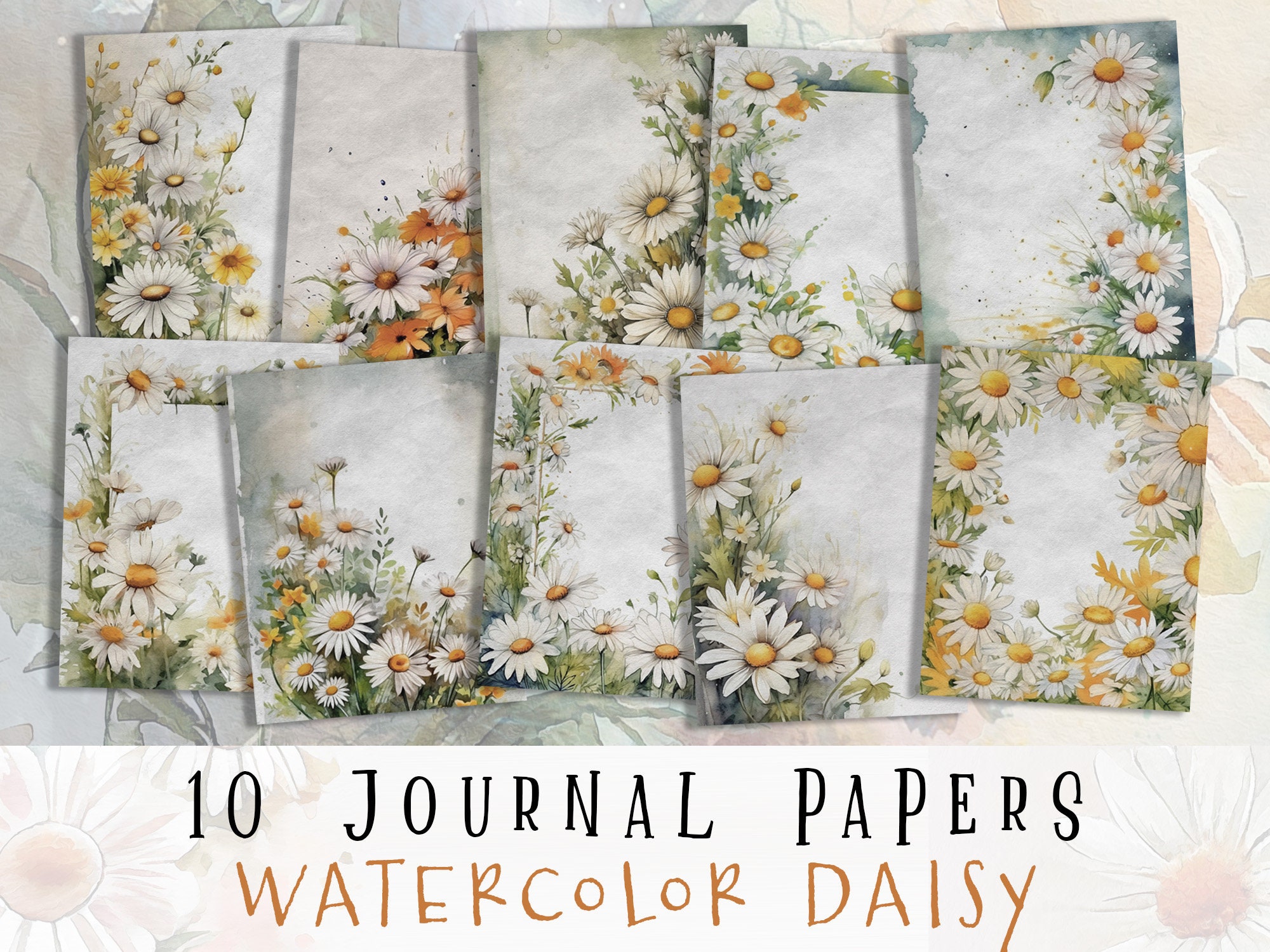 Daisy Printable Journal Pages, Floral Digital Papers, Daisy Scrapbook, Floral Collage Sheets, Papers, Pages, Cards, Scrapbooking, Journaling