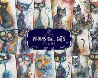 Whimsical Cats ATC Cards: Printable Fantasy Art (Digital Download)