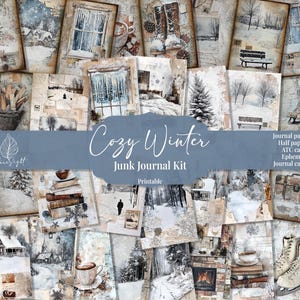 Gezellige winterjunkdagboekkit | Afdrukbare digitale winterpapieren | Vintage winterse verschijnselen | Winter plakboekpagina's | Benodigdheden voor ongewenste tijdschriften