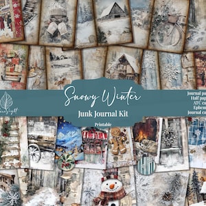 Kit diario invernale innevato / Pacchetto di effimeri stampabili / Pagine di diario invernale / Biglietti vintage / Mezze carte stampabili / Forniture per album