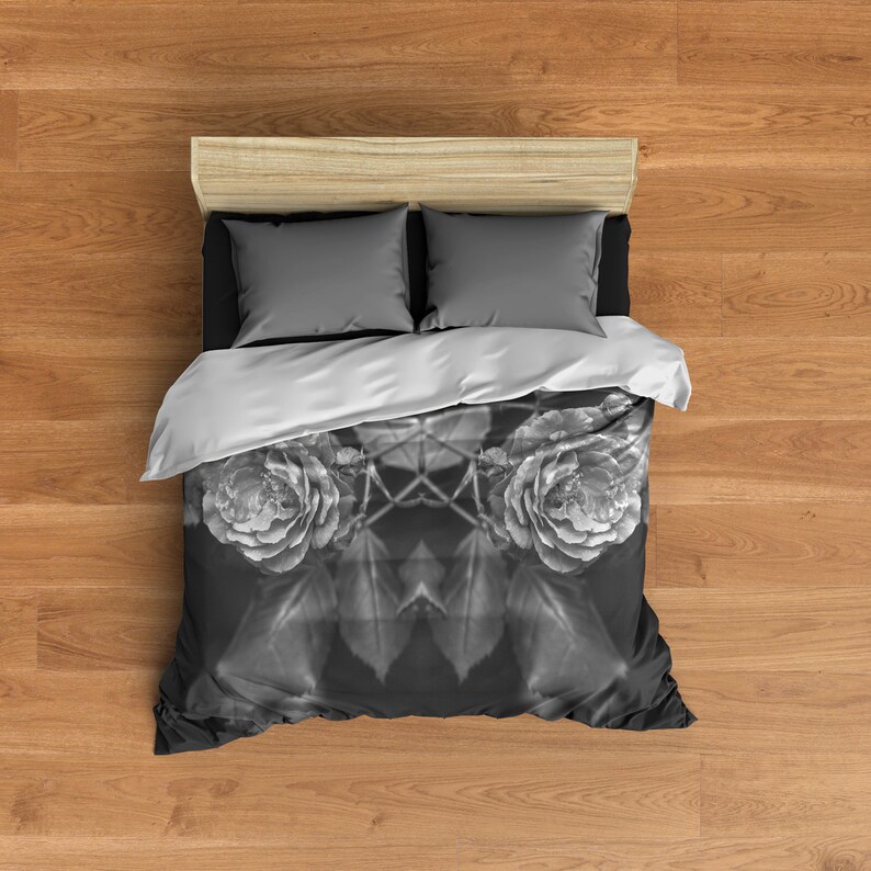 Black And White Roses Duvet Cover Black And White Dorm Room Etsy