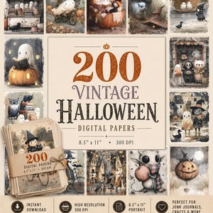 200 Vintage Halloween Digital Papers, Spooky Junk Journal, Printable Scrapbook Pages, Whimsy Crafting Ephemera