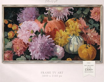 Pumpkin Still Life Frame TV Art: Autumn Floral Oil Painting Screen Saver (Digital Download)