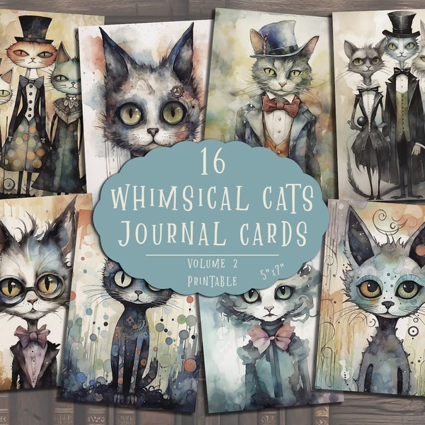 Whimsical Cats Collage Sheets, Cats Junk Journal Supplies, Cats Scrapbook Cards, Pages, Papers, Printable, Journaling, Scrapbooking, Digital