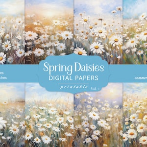 Frühling Gänseblümchen Digitales Papier, Florales Digitales Scrapbook Papier, Boho Scrapbooking Kit, Blumen Junk Journal, Gänseblümchen Hintergrund, Kommerzielle Nutzung