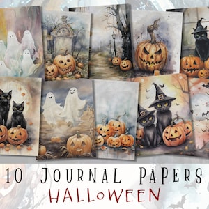 Halloween Junk Journal Pages | Printable Ephemera Kit | Spooky Scrapbook Papers | Vintage Halloween Junk Journal | Black Cat Ephemera