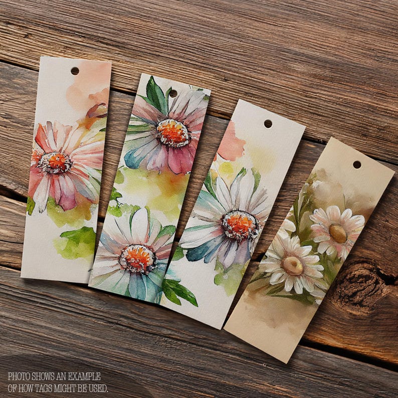 Floral Printable Bookmarks: Watercolor Flower Daisy Tags (digital ...