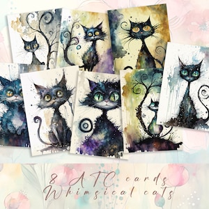 Cartes fantaisistes de chats Atc, journal indésirable de chats, kit de scrapbooking, éphémères de journal de chats, cartes, étiquettes, papiers, pages, imprimable, numérique