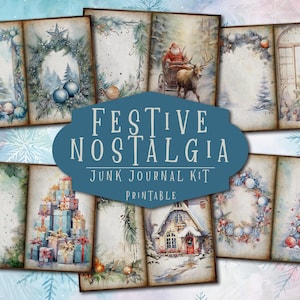 Kit de diário de nostalgia festiva, diário para impressão de Natal, scrapbooking de Natal, marcadores de página, Atc, itens efêmeros, scrapbook, páginas, papéis