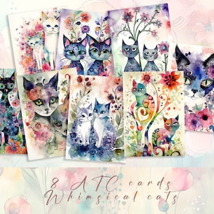 Feuilles de collage chats, carnet de bords pour chats, fleurs éphémères, scrapbooking fantaisiste, éphémères, pages, papiers, scrapbooking, téléchargement numérique