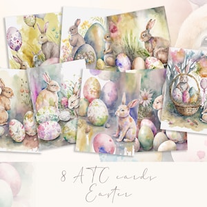 Ostern ATC Karten Set, druckbare Osterhasen und Ostereier, Aquarell Osterkunst, Frühling Junk Journal Zubehör, digitaler Download, Osterkarten