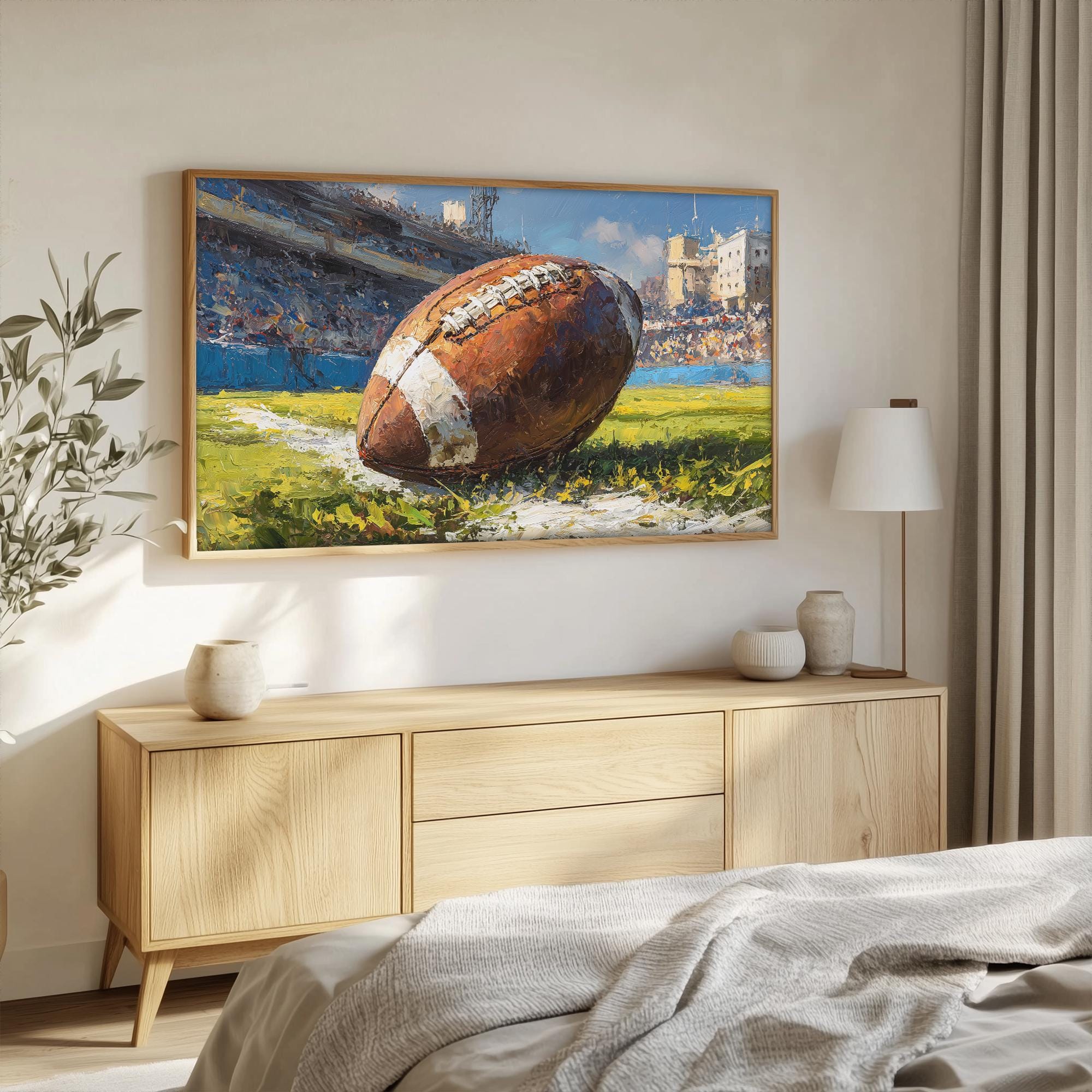 American Football Frame Computer American Football Frame TV Art, Vintage Game Ball Painting, Stadium ...