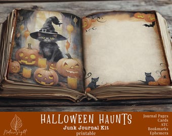 ハロウィン・ホーンツ・ジャンクジャーナルキット | ゴシックハロウィン・エフェメラ | 不気味な印刷可能なコラージュシート | デジタルスクラップブックページ | ブックマーク